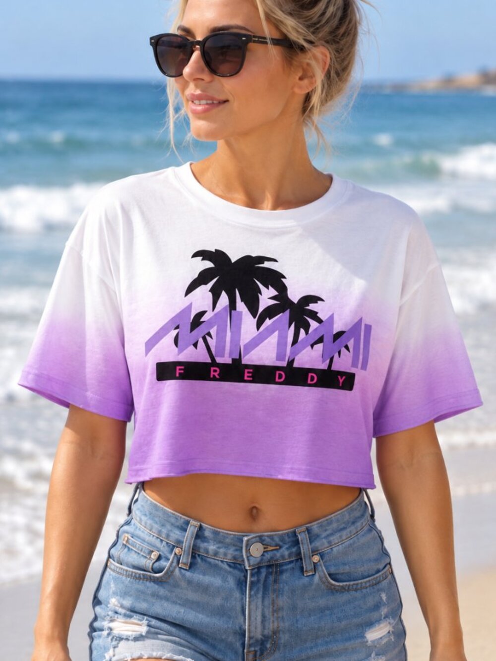 Loose Style White Tie Dye Cropped T-shirt Miami